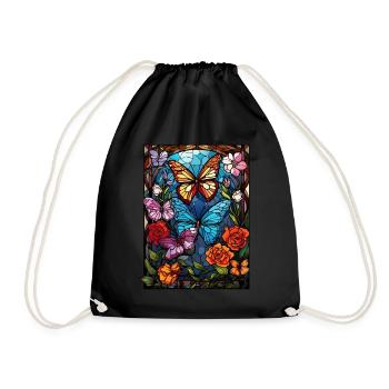 Stained Glass Spring Butterfly Flowers Cottagecore - Turnbeutel - Schwarz - Vorne