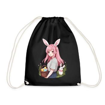 Anime Pâques Kawaii Lapin de Pâques Manga Fille Otaku - Sac de sport léger - noir - Devant