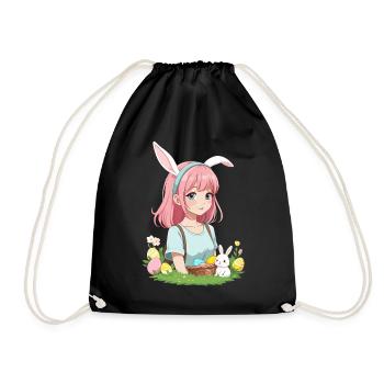 Anime Ostern Kawaii Osterhase Manga Mädchen Otaku - Turnbeutel - Schwarz - Vorne