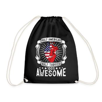 Turkey USA Flag - Half American Half Turkish - Drawstring Bag - black - Front