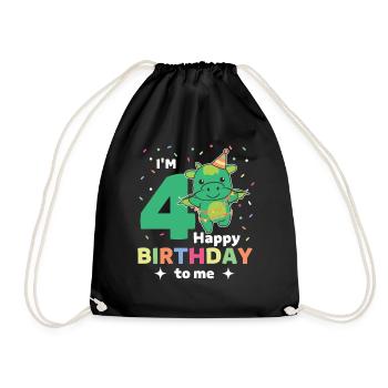 Drache zum 4. Geburtstag Kinder vier Jahre alt - Turnbeutel - Schwarz - Vorne