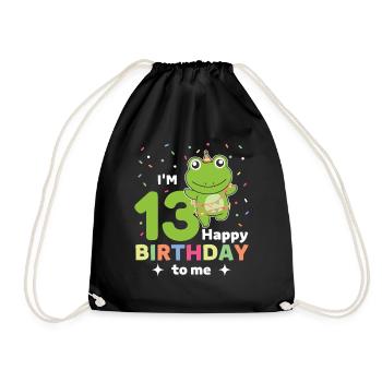 Frog for 13th birthday for children thirteen - Drawstring Bag - black - Front