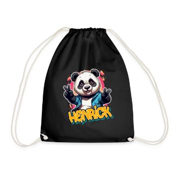 HENRICK - Beautiful boy name with cool panda - Drawstring Bag - black - Front