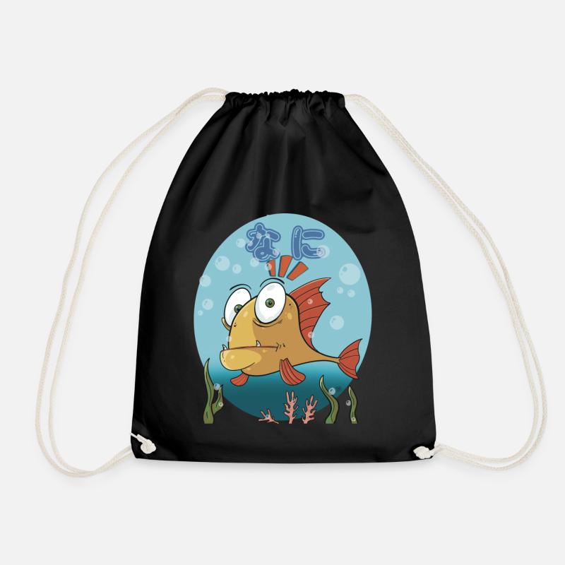 Confused Cartoon Fish (nani) - Turnbeutel - Schwarz