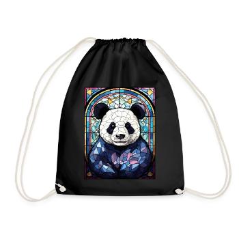 Geometric Polygon Panda Stained Glass Wildlife Ani - Turnbeutel - Schwarz - Vorne