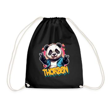 THORBEN - Beau prénom de garçon avec un panda cool - Sac de sport léger - noir - Devant