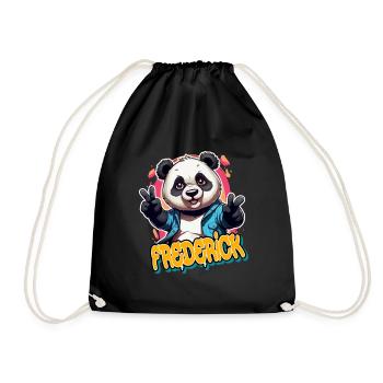 FREDERICK - Schöner Jungen Name mit coolem Panda - Turnbeutel - Schwarz - Vorne