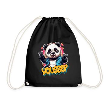YOUSSEF - Beau nom de garçon avec Panda cool - Sac de sport léger - noir - Devant