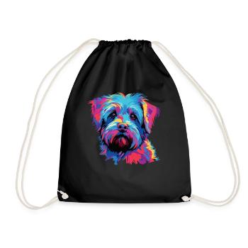 Watercolor Colorful Dandie Dinmont Terrier - Drawstring Bag - black - Front