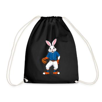 Baseball Player Easter Bunny Funny Design - Drawstring Bag - black - Front