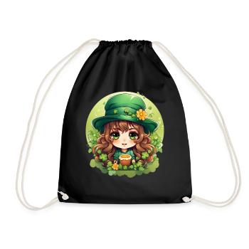 Kawaii Anime Girl Leprechaun Chibi St. Patrick's D - Turnbeutel - Schwarz - Vorne