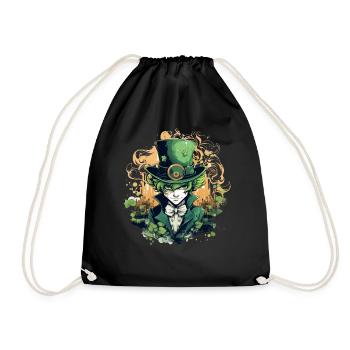 Anime Leprechaun Irish Folklore St Patrick's Day - Turnbeutel - Schwarz - Vorne