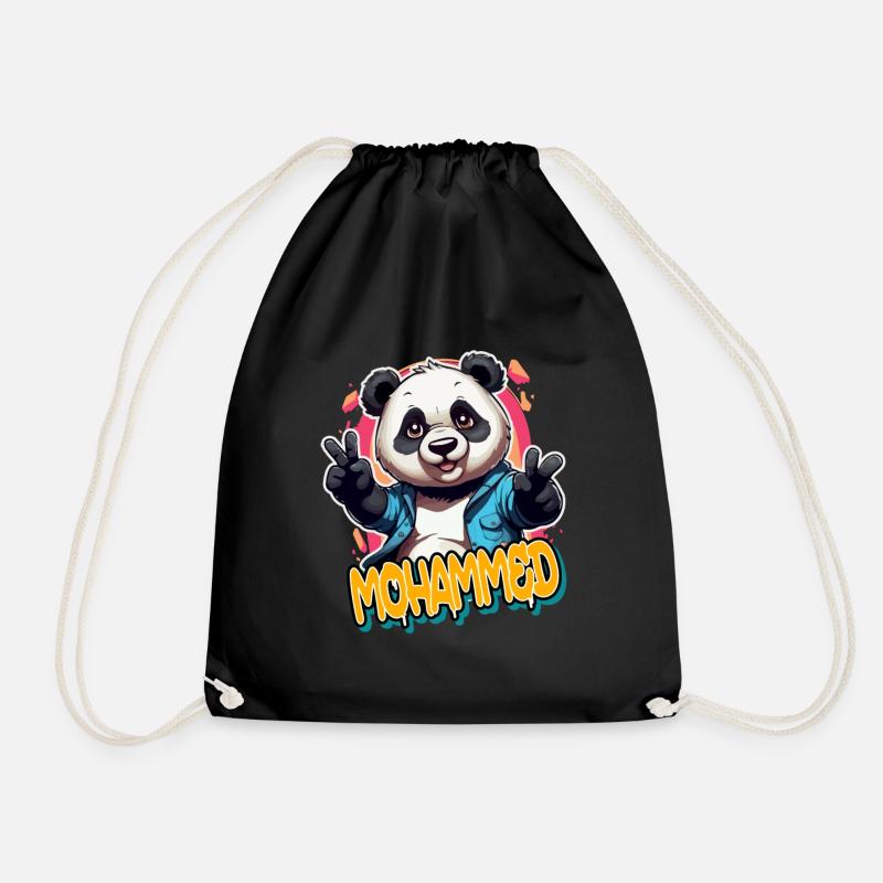 MOHAMMED - Handsome Boy Name with Cool Panda - Drawstring Bag - black