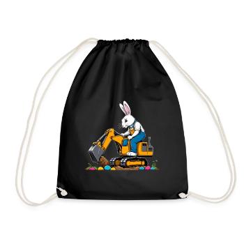 Osterhase Baggerfahrer Ostern Ostereier Lustiges - Turnbeutel - Schwarz - Vorne