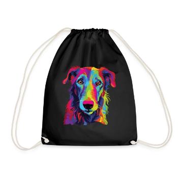 Watercolor Colorful Scottish Deerhound - Drawstring Bag - black - Front
