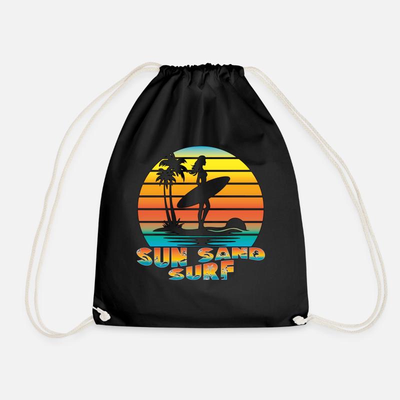 SUN SAND SURF. Sommer, Strand, Meer, Palmen, Cool, - Turnbeutel - Schwarz
