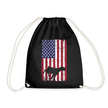 Short-haired pointing dog dog with USA flag - Drawstring Bag - black - Front