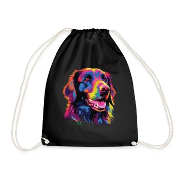 Watercolor Colorful Flat Coated Retriever - Drawstring Bag - black - Front