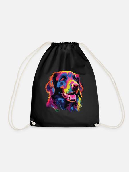 Watercolor Colorful Flat Coated Retriever - Drawstring Bag - black
