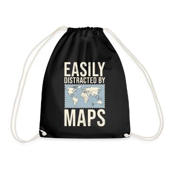 Easily Distracted By Maps Geography Teacher - Drawstring Bag - black - Front
