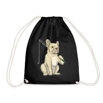 Französische Bulldogge Angler Angelrute Angeln - Turnbeutel - Schwarz - Vorne