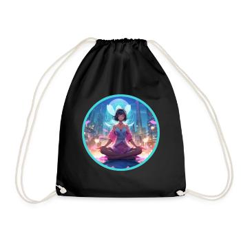 Meditierende Anime Girl Vaporwave Neon Chakren - Turnbeutel - Schwarz - Vorne