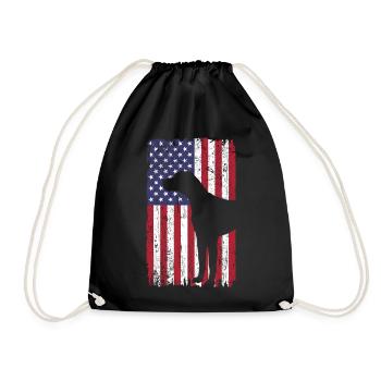 Short-haired pointing dog dog with USA flag - Drawstring Bag - black - Front