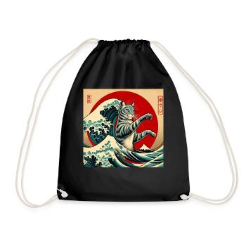 Sunset Silhouette Wave Papyrus - Drawstring Bag - black - Front