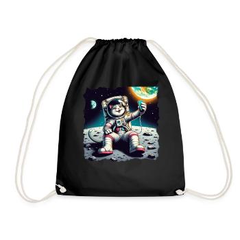 Moon Selfie Kitten Lover Earth Pet - Drawstring Bag - black - Front