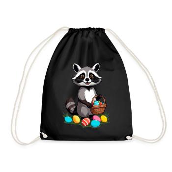 Funny Raccoon Costume Cute Easter Eggs - Drawstring Bag - black - Front