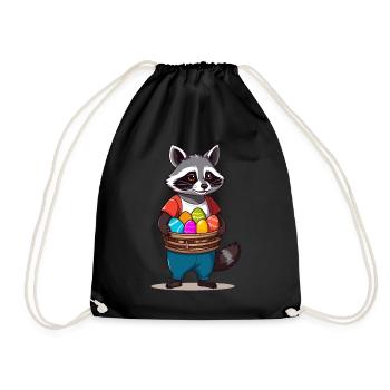 Funny Raccoon Costume Cute Easter Eggs - Drawstring Bag - black - Front