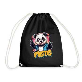 FIETE - Schöner Jungen Name mit coolem Panda - Turnbeutel - Schwarz - Vorne
