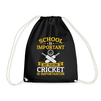 School is important but playing Cricket is importa - Drawstring Bag - black - Front