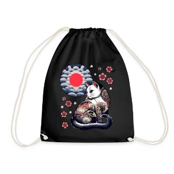 Floral Japanese Kitten Retro Cute Flower Sunset - Turnbeutel - Schwarz - Vorne