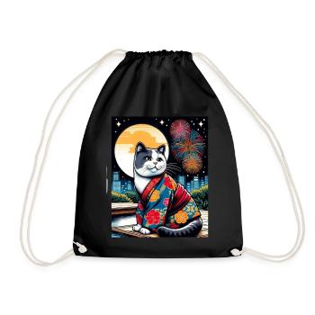 Mondfeuerwerk Floral Japanisches Kätzchen Retro - Turnbeutel - Schwarz - Vorne