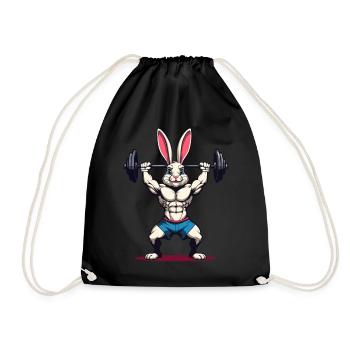 Easter Bunny Body Building Animal Funny Workout - Drawstring Bag - black - Front