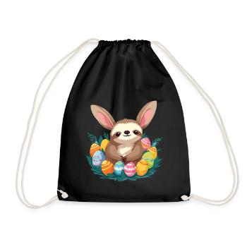 Funny Sloth Easter Bunny Iconic Easter - Drawstring Bag - black - Front