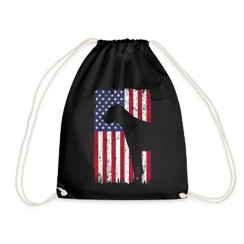 Deutsche Dogge Hund mit USA Flagge - Turnbeutel - Schwarz - Vorne