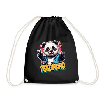 FERDINAND - Schöner Jungen Name mit coolem Panda - Turnbeutel - Schwarz - Vorne