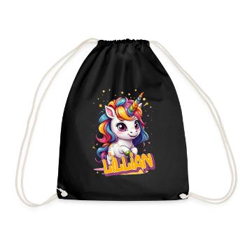 LILLIAN - Beau nom de fille avec une licorne mignonne - Sac de sport léger - noir - Devant