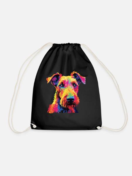 Watercolor Colorful Irish Terrier - Drawstring Bag - black
