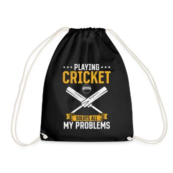 Playing Cricket solves all my problems - Funny Cri - Drawstring Bag - black - Front