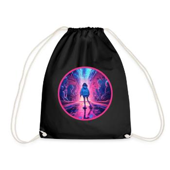 Skateboarding Anime Girl Vaporwave Statue Tunnel - Drawstring Bag - black - Front