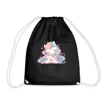Unicorn Kawaii Japanese - Drawstring Bag - black - Front