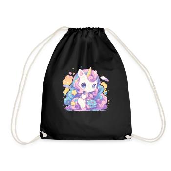 Unicorn Kawaii Japanese - Drawstring Bag - black - Front