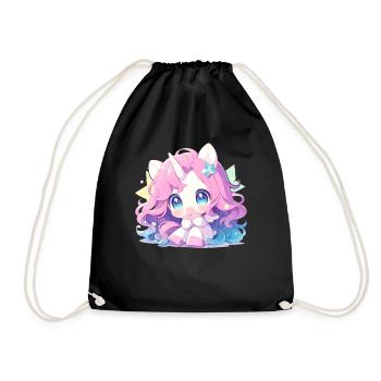 Unicorn Kawaii Japanese - Drawstring Bag - black - Front