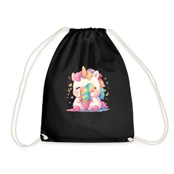 Unicorn Ice Cream Kawaii Japanese - Drawstring Bag - black - Front