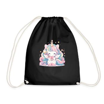 Unicorn Kawaii Japanese - Drawstring Bag - black - Front