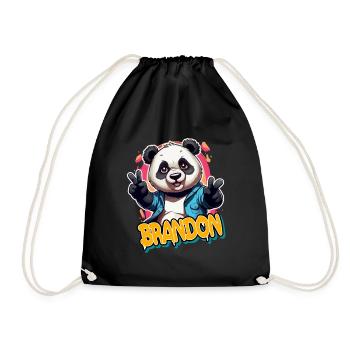 BRANDON - Handsome Boy Name with Cool Panda - Drawstring Bag - black - Front