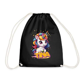 TINA - Beautiful girl name with cute unicorn - Drawstring Bag - black - Front